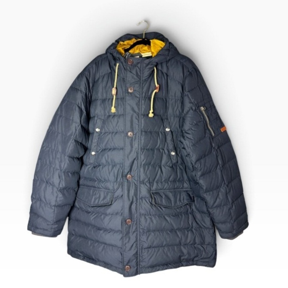 Lands End Mens Navy Blue Down Puffer Parka Jacket Hooded XXL 50-52 Gorpcore New